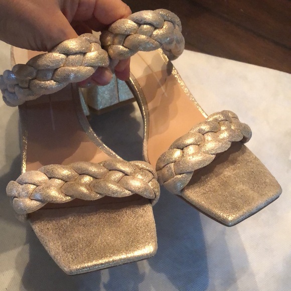 *NEW dolce vita gold lame braided sq toe sandal slide on chunky heels - Picture 3 of 11